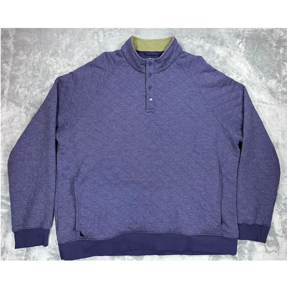 UNTUCKit Garrison Blue Quilted Snap Mock Neck Pullover Sweatshirt Mens XXXL 3XL